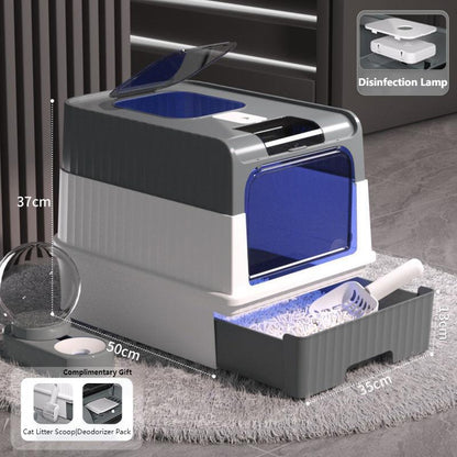 Multi-Function Drawer Cat Litter Box with UV Sterilizer | Enclosed & Odor-Free for Large Cats, Pet Shops & Veterinary Use