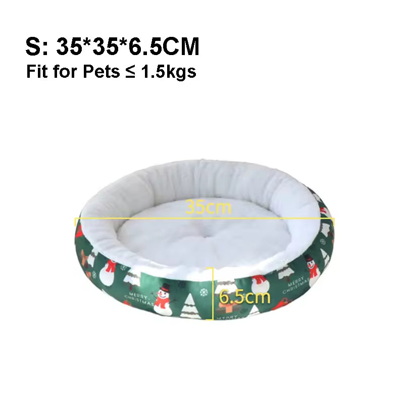 Christmas Pet Bed Round Nest | Warm Winter Dog & Cat Bed | Soft Plush Holiday Pet Cushion | Anti-Slip & Thickened Cozy Mat