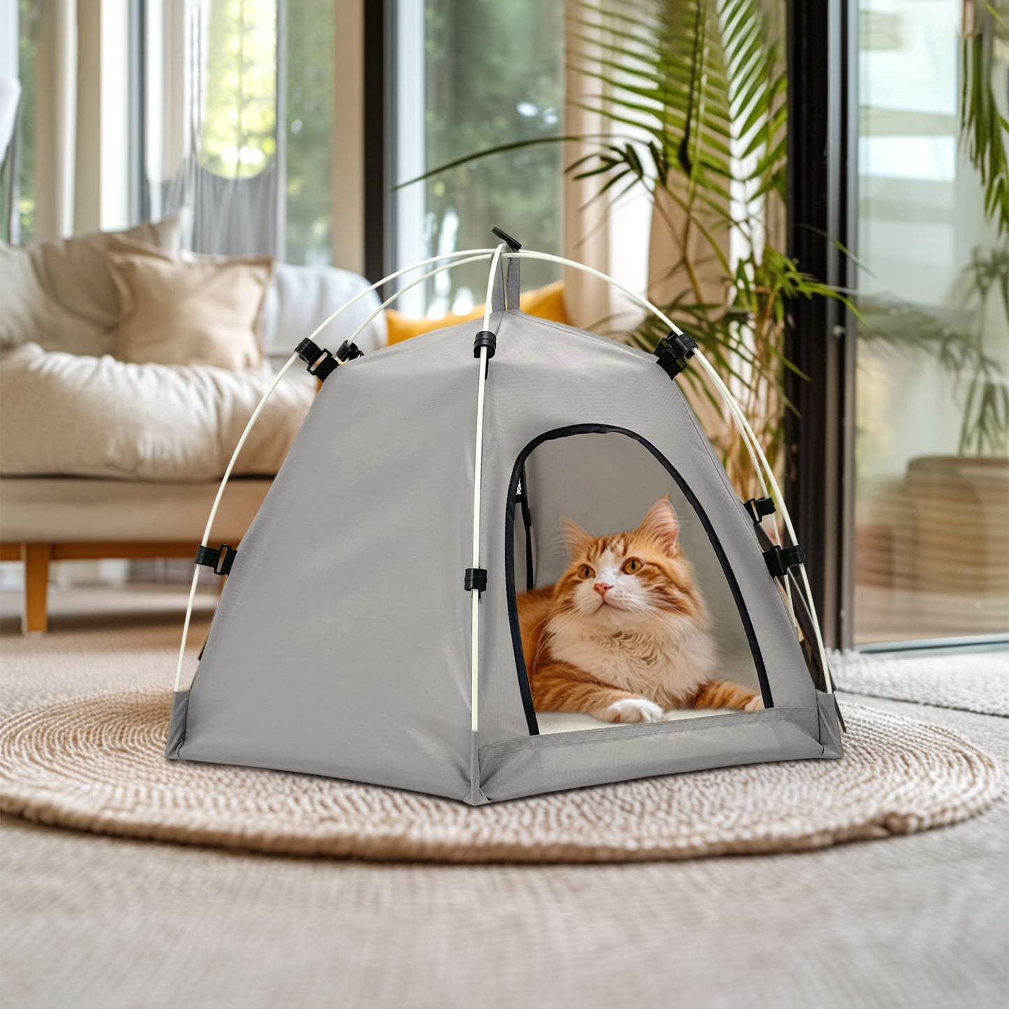Cozy Winter Cat Tent Bed | Oxford Fabric Semi-Enclosed Indoor Pet House with Removable Cushion | Warm & Durable Pet Shelter for Cats & Small Dogs