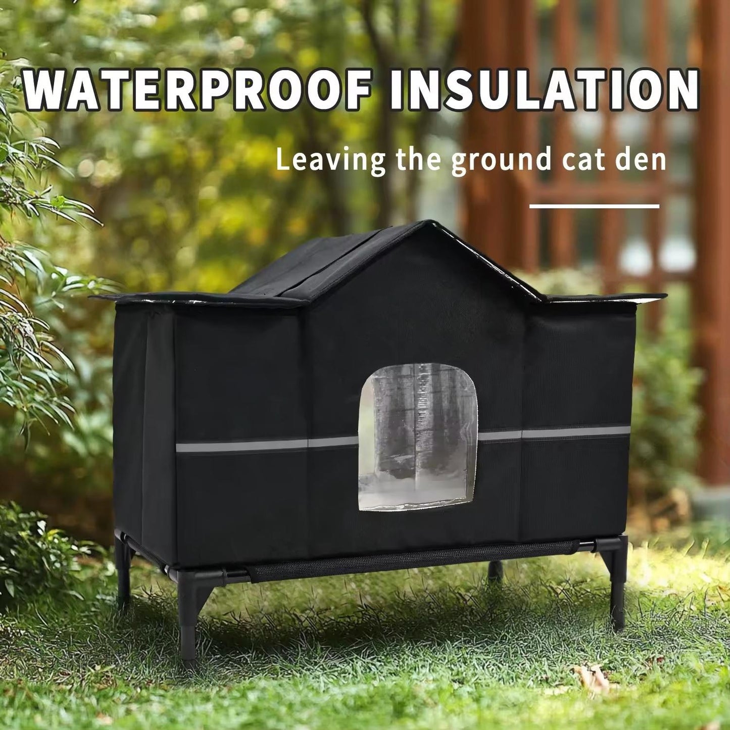Winter Cozy House-Style Cat Bed | Elevated & Insulated Pet House with Removable Roof | Waterproof, Heated Pet Tent for Small Cats & Dogs