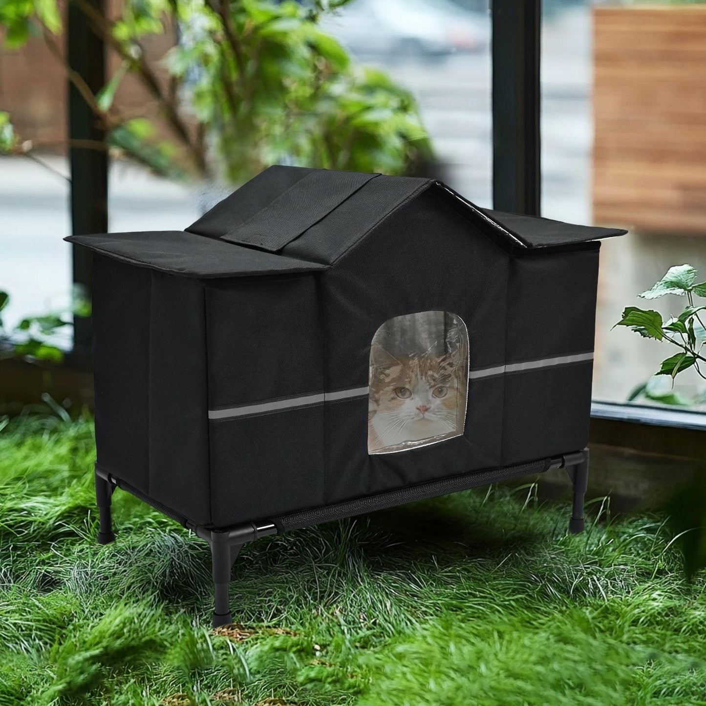 Winter Cozy House-Style Cat Bed | Elevated & Insulated Pet House with Removable Roof | Waterproof, Heated Pet Tent for Small Cats & Dogs