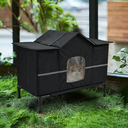 Winter Cozy House-Style Cat Bed | Elevated & Insulated Pet House with Removable Roof | Waterproof, Heated Pet Tent for Small Cats & Dogs