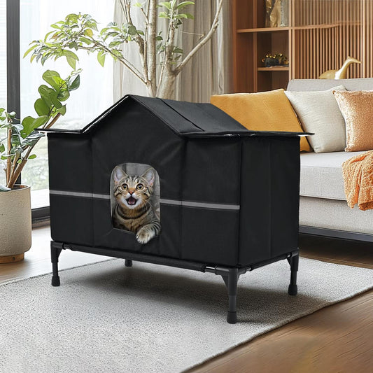 Winter Cozy House-Style Cat Bed | Elevated & Insulated Pet House with Removable Roof | Waterproof, Heated Pet Tent for Small Cats & Dogs