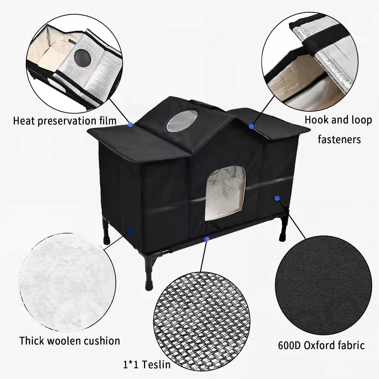 Winter Cozy House-Style Cat Bed | Elevated & Insulated Pet House with Removable Roof | Waterproof, Heated Pet Tent for Small Cats & Dogs