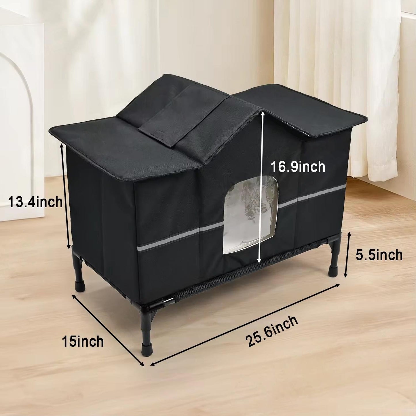 Winter Cozy House-Style Cat Bed | Elevated & Insulated Pet House with Removable Roof | Waterproof, Heated Pet Tent for Small Cats & Dogs