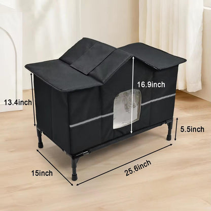 Winter Cozy House-Style Cat Bed | Elevated & Insulated Pet House with Removable Roof | Waterproof, Heated Pet Tent for Small Cats & Dogs