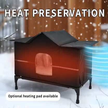Winter Cozy House-Style Cat Bed | Elevated & Insulated Pet House with Removable Roof | Waterproof, Heated Pet Tent for Small Cats & Dogs