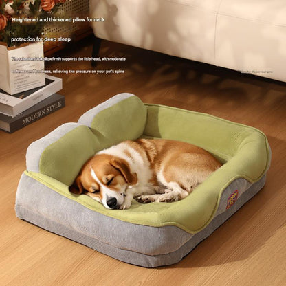 All-Season Dog & Cat Bed with Thickened Backrest Pillow | Orthopedic Corduroy Pet Nest | Washable Cozy Pet Sofa Bed
