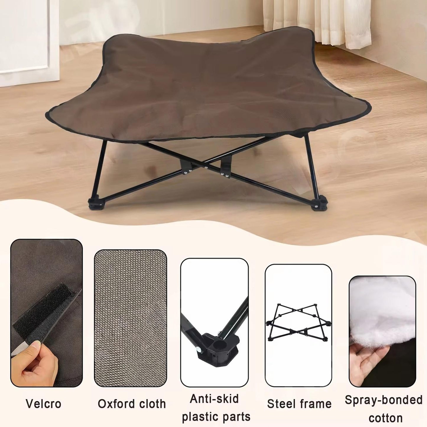 Foldable Elevated Dog Bed | Washable Oxford Cloth Pet Cot | Sturdy Iron Frame Dog Lounger for Indoor & Outdoor Use