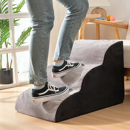 Gray Removable Dog Stairs | Washable Pet Ramp for Small & Medium Dogs | Teddy, Puppy & Senior Dog Friendly Sofa & Bed Steps