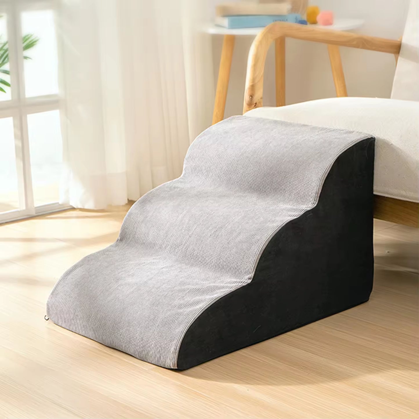 Gray Removable Dog Stairs | Washable Pet Ramp for Small & Medium Dogs | Teddy, Puppy & Senior Dog Friendly Sofa & Bed Steps