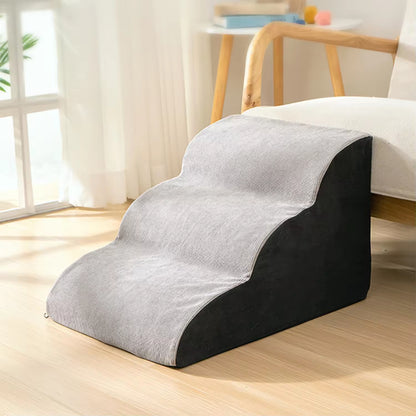 Gray Removable Dog Stairs | Washable Pet Ramp for Small & Medium Dogs | Teddy, Puppy & Senior Dog Friendly Sofa & Bed Steps