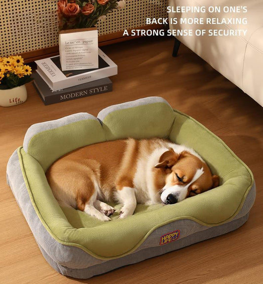 All-Season Dog & Cat Bed with Thickened Backrest Pillow | Orthopedic Corduroy Pet Nest | Washable Cozy Pet Sofa Bed