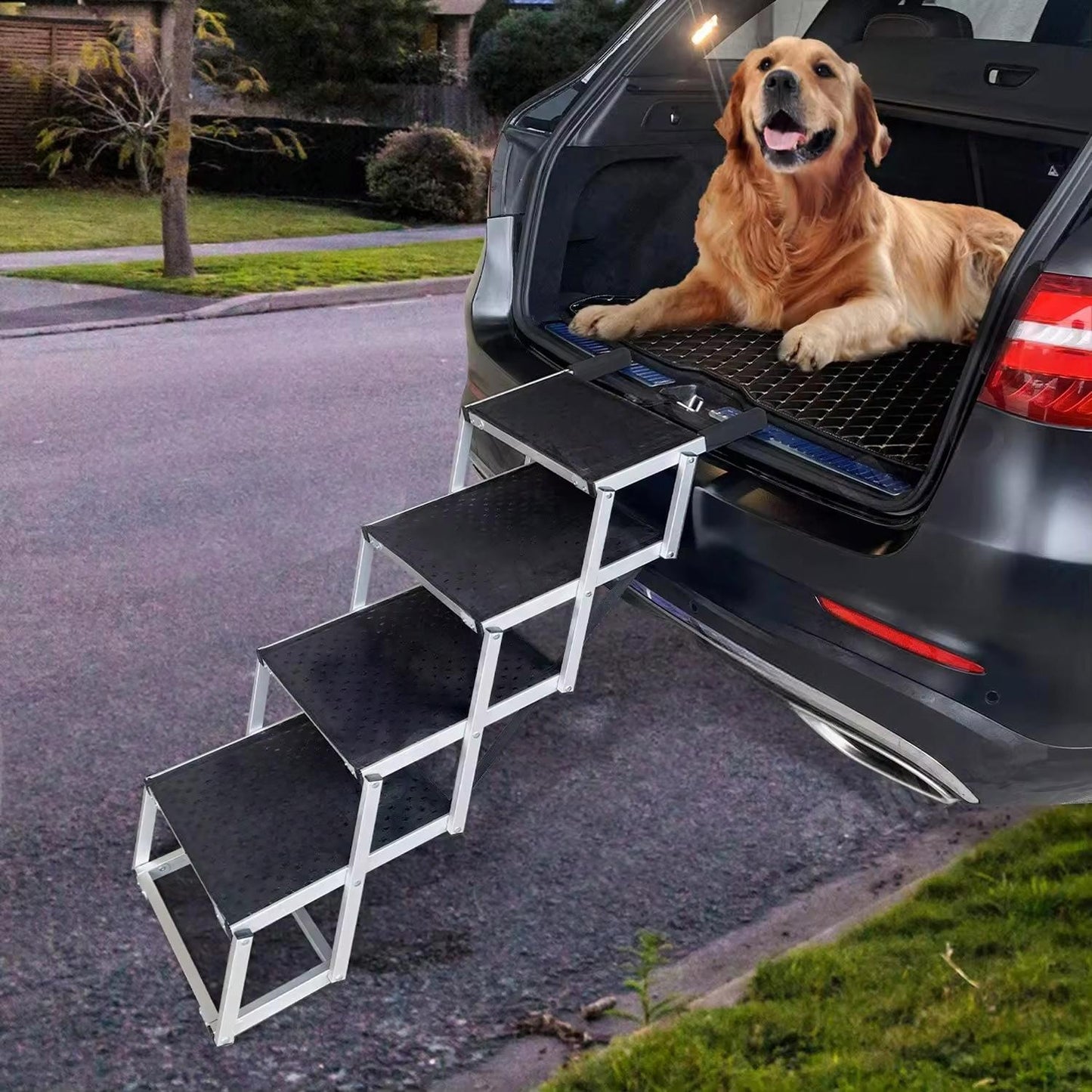 Portable Aluminum Folding Dog Ladder & Pet Stairs for Cars, SUVs, Trucks & Home | Heavy-Duty, Non-Slip, Travel-Friendly Ramp for Large Dogs