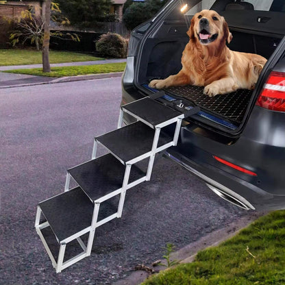 Portable Aluminum Folding Dog Ladder & Pet Stairs for Cars, SUVs, Trucks & Home | Heavy-Duty, Non-Slip, Travel-Friendly Ramp for Large Dogs