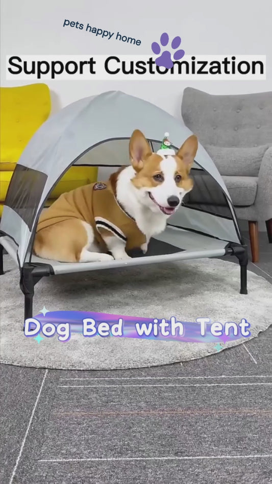 Outdoor Elevated Dog Bed with Sunshade Canopy – Waterproof, Anti-Moisture Tent Dog Bed for Spring &amp; Summer | Raised Pet Cot for Large Dogs, Travel &amp; Camping