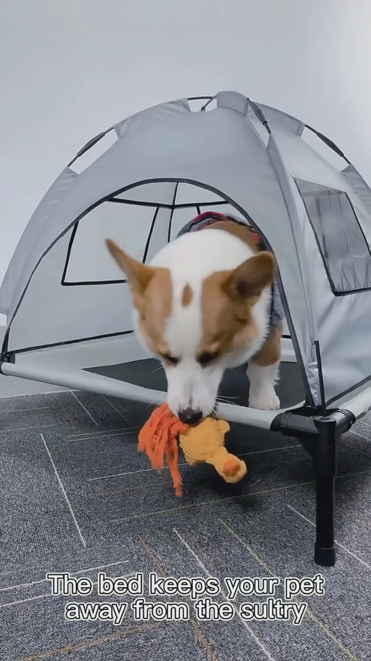 Outdoor Elevated Dog Tent Bed with Canopy  Portable Pet Cot for Camping, Beach & Backyard  Sun Protection & Cooling Dog Cot