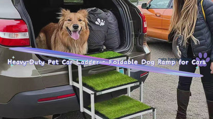 Heavy-Duty Outdoor Pet Ladder | Non-Slip Artificial Grass Stairs for Cars, Trucks & SUVs | Foldable, Portable & Sturdy Dog Ramp