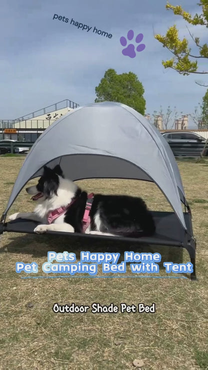 Elevated Outdoor Dog Tent Bed with Shade Canopy | Foldable Cooling Pet Cot for Medium & Large Dogs | Breathable & Durable Camping Pet Lounger