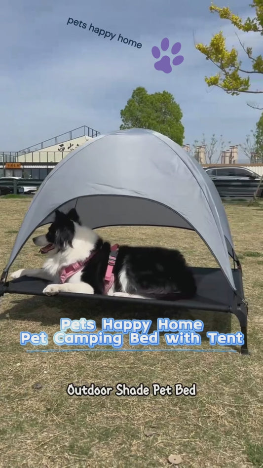 Elevated Outdoor Dog Tent Bed with Shade Canopy | Foldable Cooling Pet Cot for Medium & Large Dogs | Breathable & Durable Camping Pet Lounger
