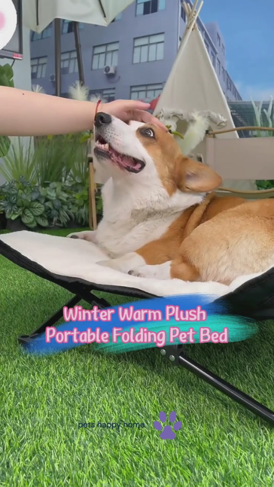 Winter Cozy Elevated Dog Bed | Portable & Foldable Plush Pet Bed | Removable & Washable for Small & Medium Dogs
