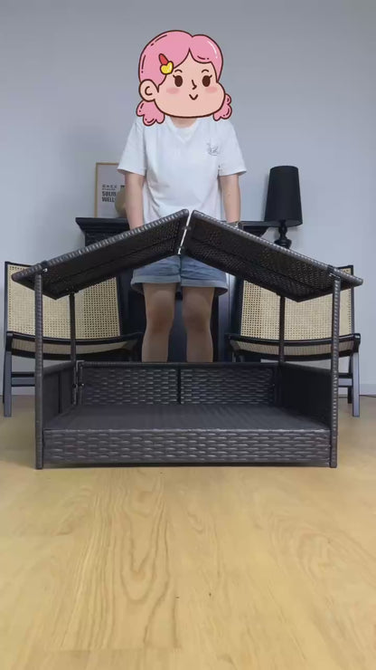 Stylish & Breathable Semi-Closed PE Rattan Dog House | Removable Roof & Elevated Design for Comfort and Cooling