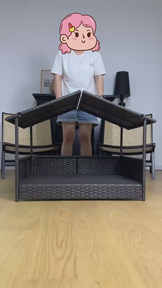 Stylish & Breathable Semi-Closed PE Rattan Dog House | Removable Roof & Elevated Design for Comfort and Cooling