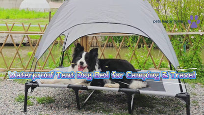 Outdoor Elevated Pet Bed with Removable Sunshade & Tent Top – Waterproof Oxford Fabric for Dogs | Portable, Durable & Comfortable