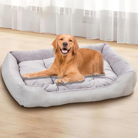 Striped All-Season Dog & Cat Bed | Crystal Velvet Pet Nest | Washable Cozy Pet Sofa for Small & Medium Pets