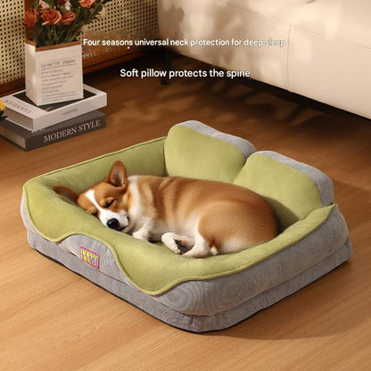 All-Season Dog & Cat Bed with Thickened Backrest Pillow | Orthopedic Corduroy Pet Nest | Washable Cozy Pet Sofa Bed