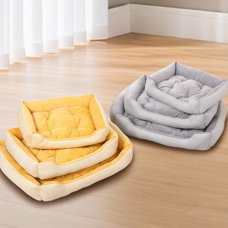 Striped All-Season Dog & Cat Bed | Crystal Velvet Pet Nest | Washable Cozy Pet Sofa for Small & Medium Pets